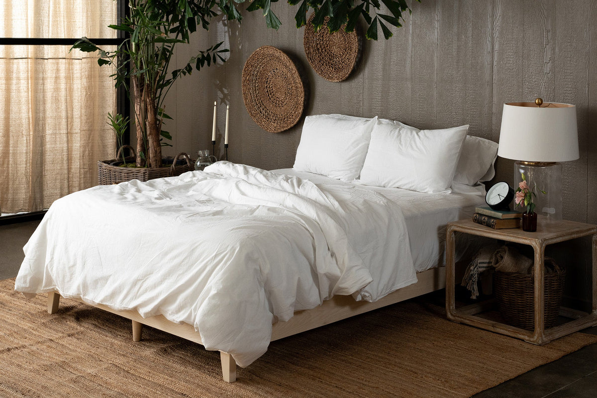 Crinkle Percale Organic Cotton Duvet Cover Set + Shams