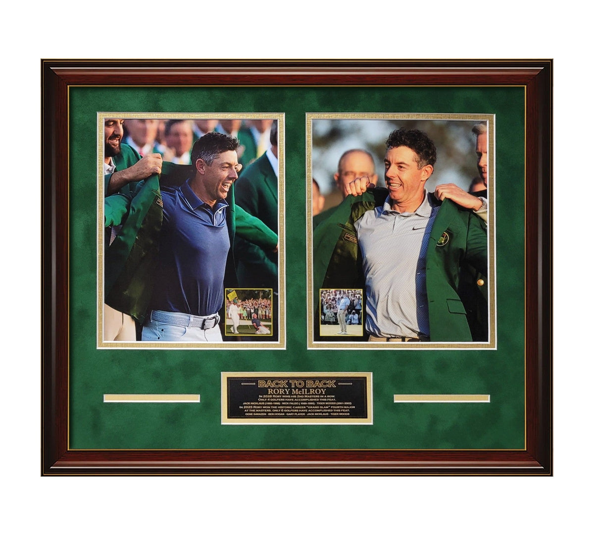 Rory Mcilroy Unsigned Back To Back Masters Collage Framed To 16x20