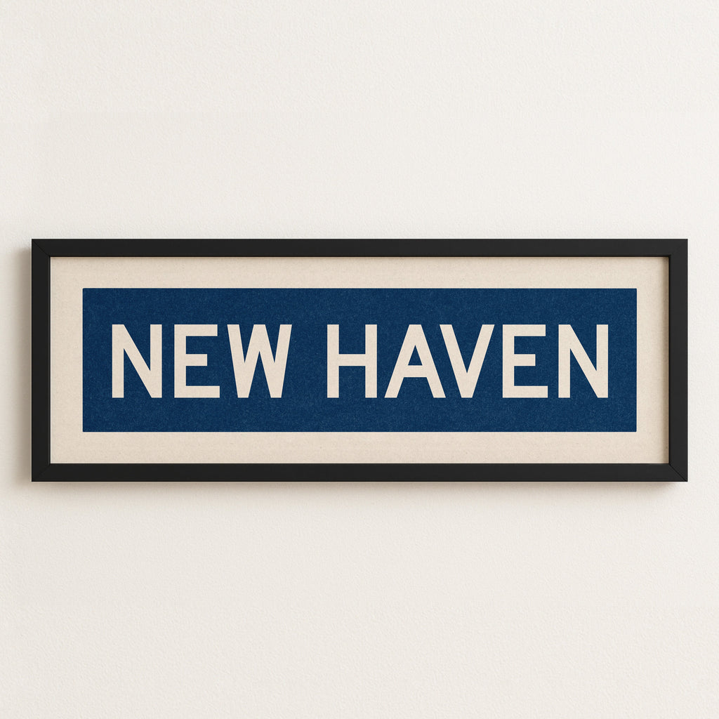 Framed New Haven Blue and White Bus Scroll