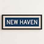 Framed New Haven Blue and White Bus Scroll