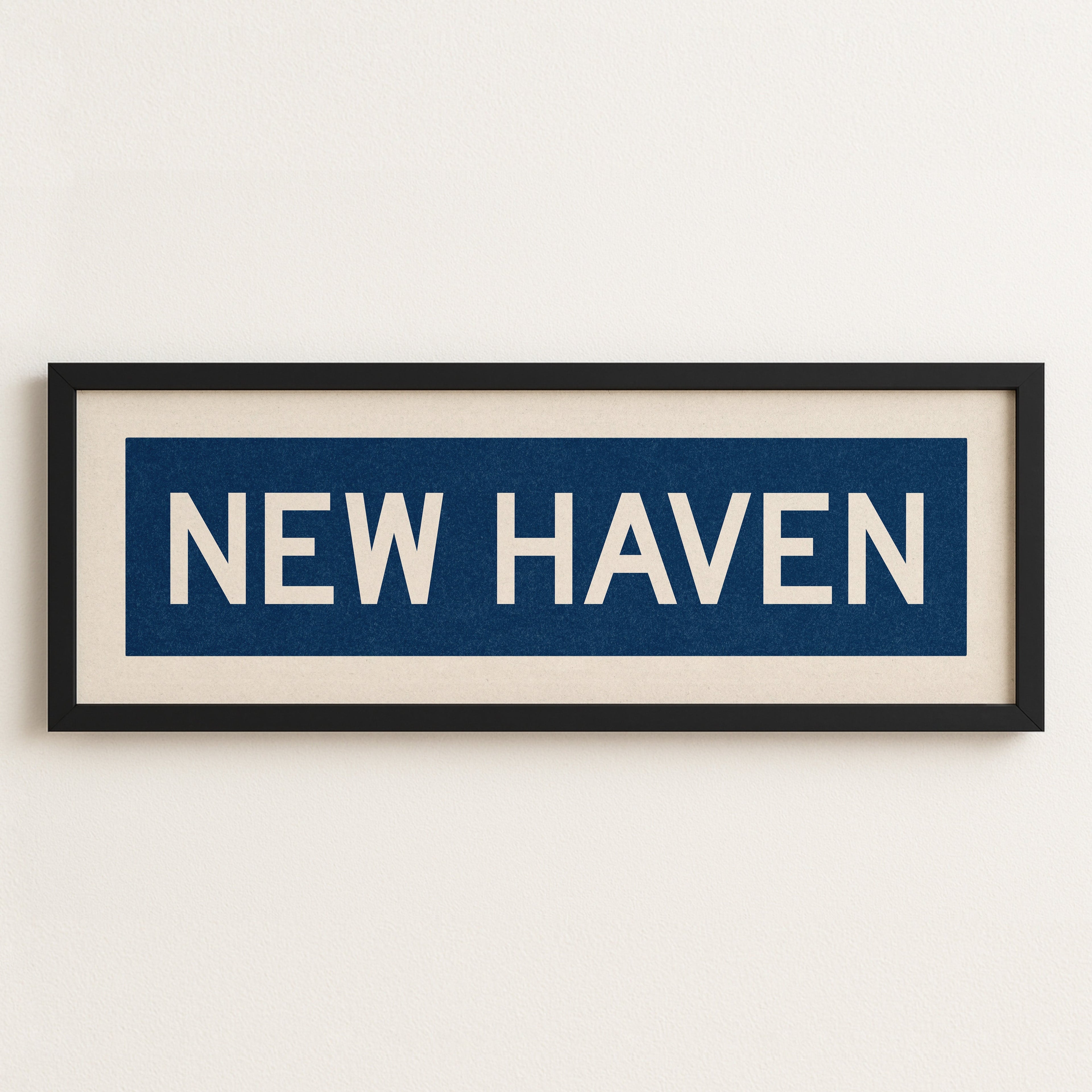 Framed New Haven Blue and White Bus Scroll