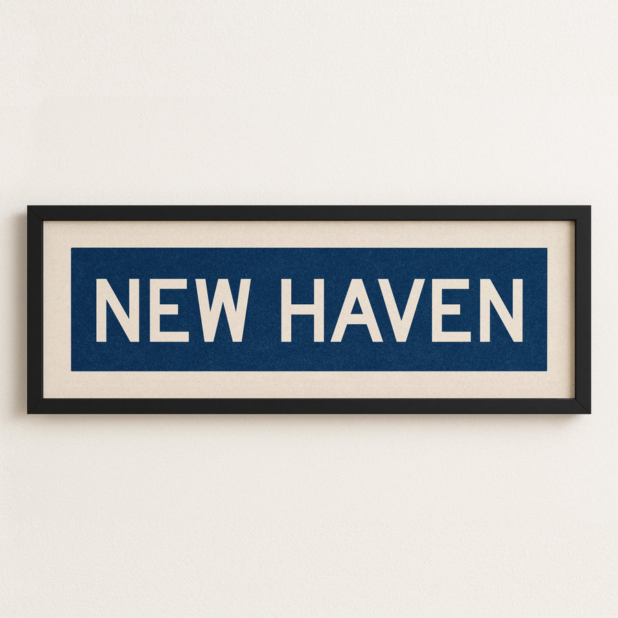 Framed New Haven Blue and White Bus Scroll
