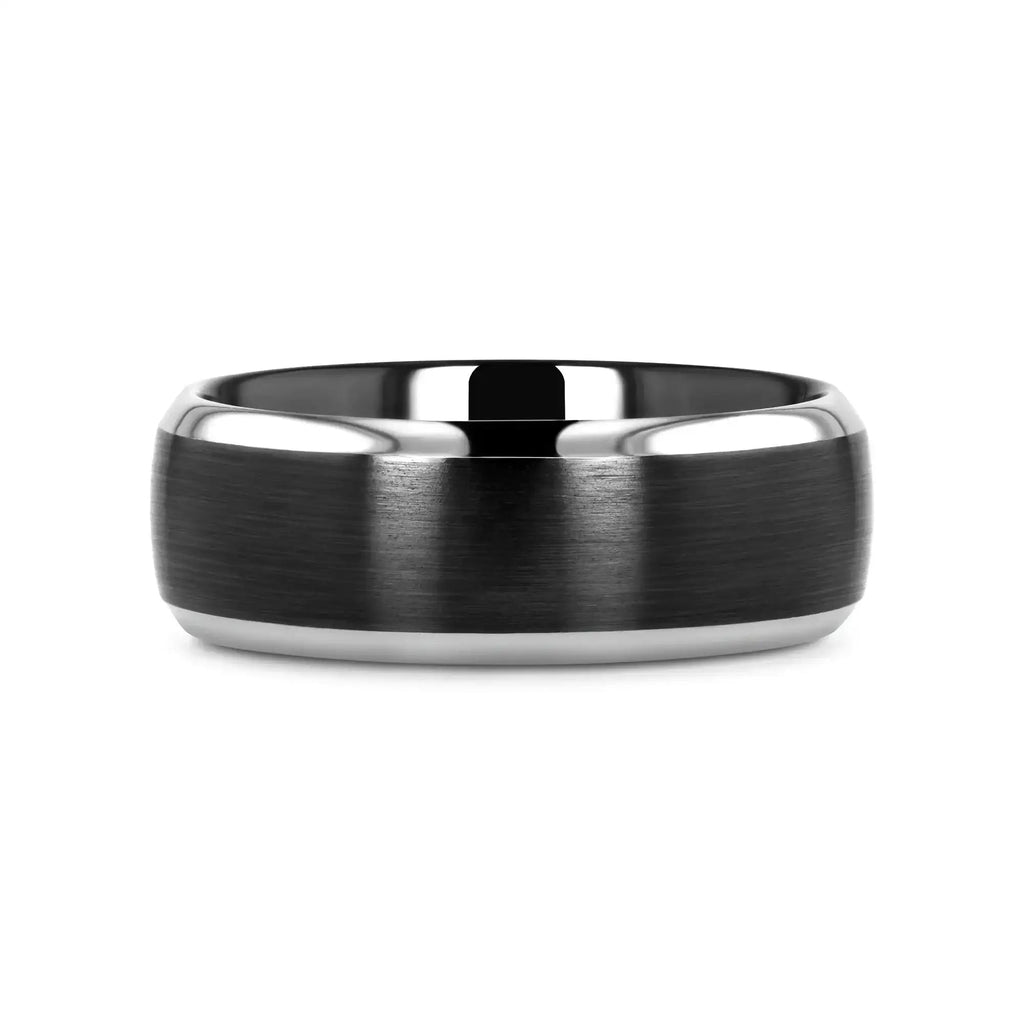NOLAN Brushed Domed Black Titanium Wedding Band with Polished Beveled Edges - 8mm