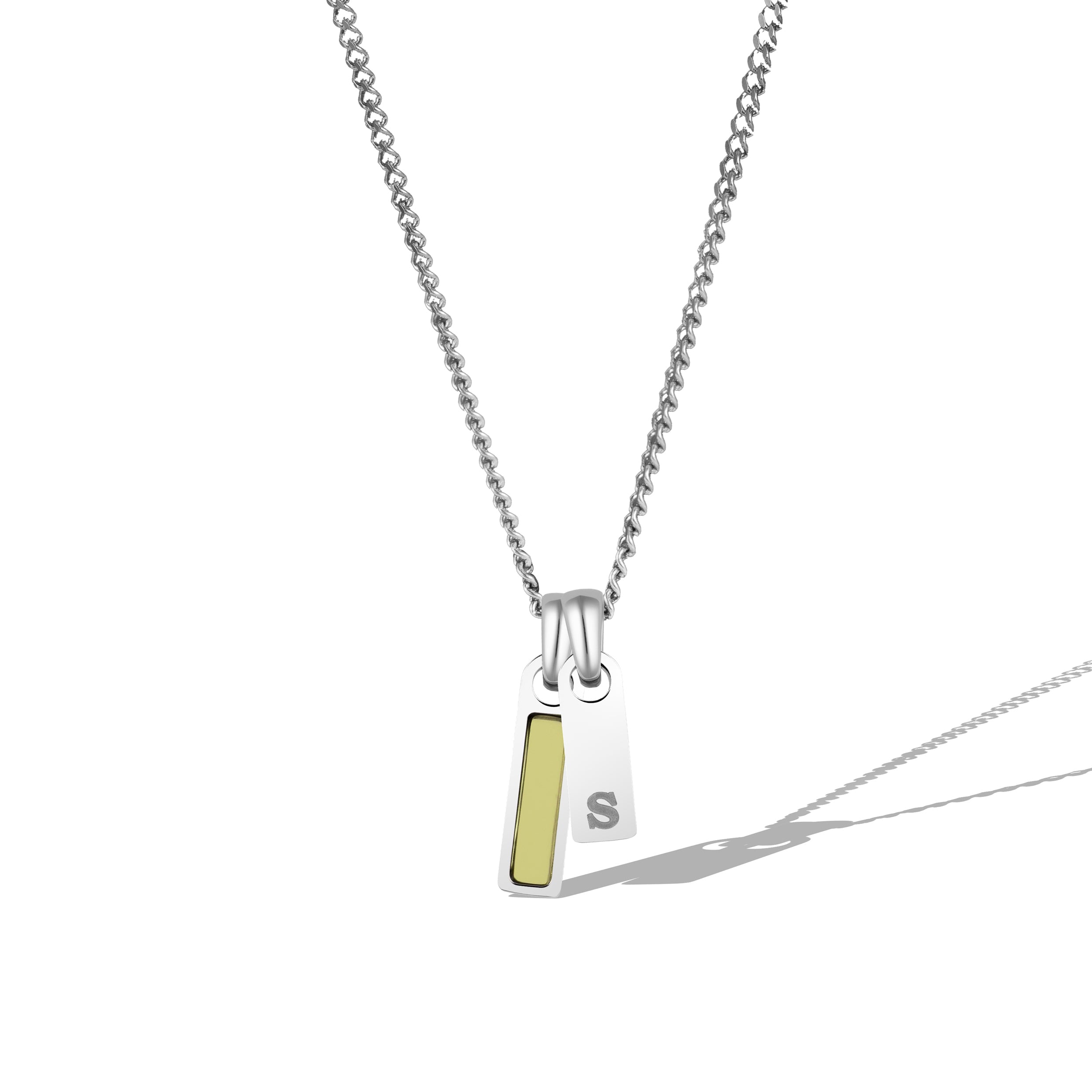 Birthstone & Initial Tag Necklace - Silver