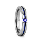 NYMERIA Tension Set Blue Sapphire Titanium Band with Blue Stripe - 4mm