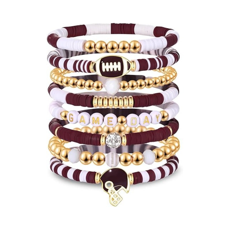 Game Day Football Bracelet Set – Stackable Beaded Jewelry Gift for Fans & Sports Lovers