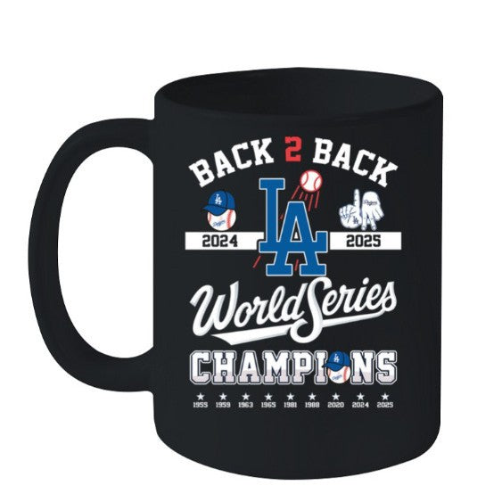 Los Angeles Dodgers Back-to-Back Champions Mug – World Series Ceramic Coffee Cup, Fan Collectible Gift