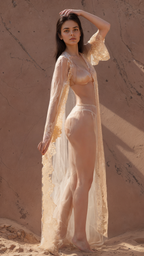 Golden Nude Sheer Lace Long Robe | Luxury Boudoir & Bridal Photoshoot Gown