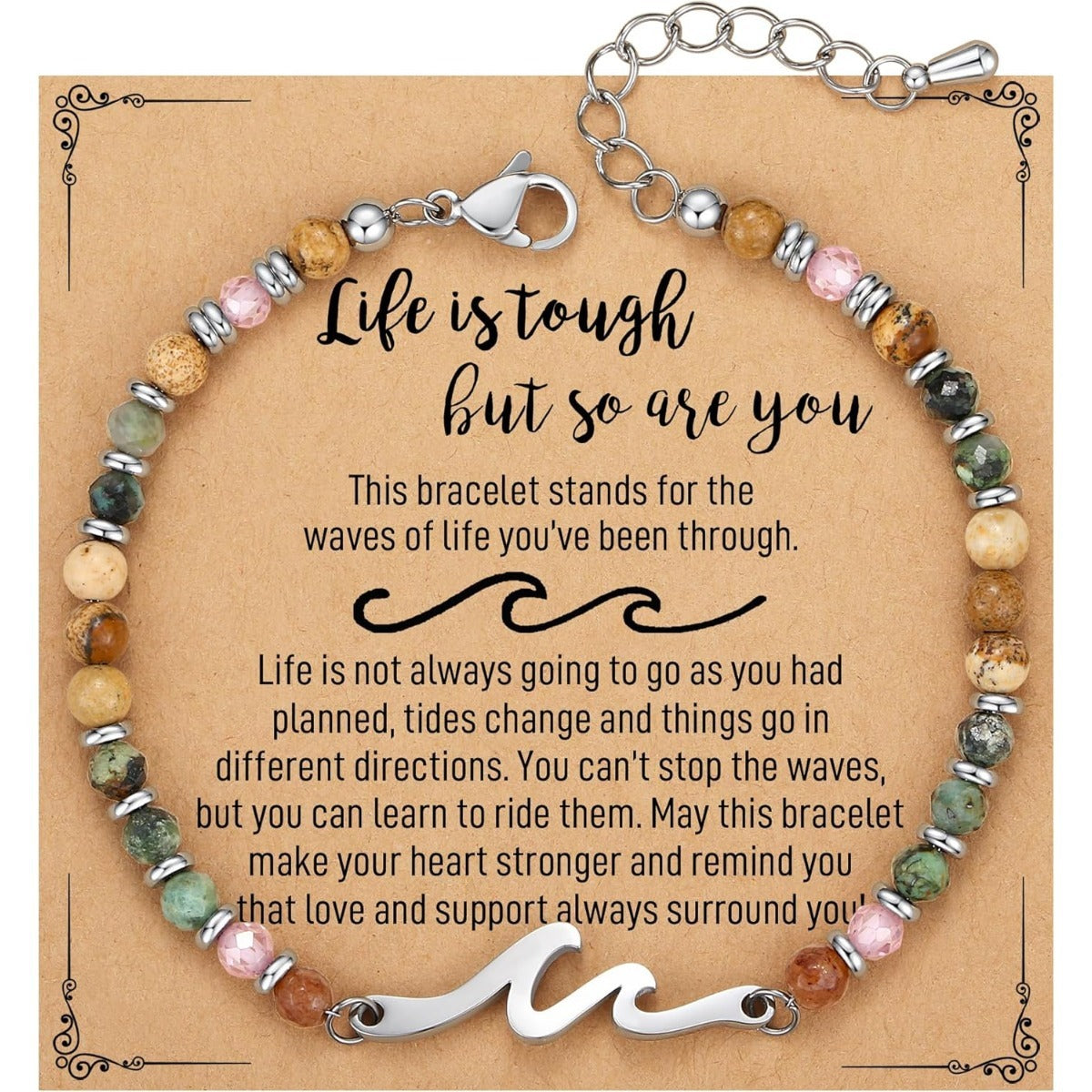 Ocean Wave Bracelet – Adjustable Beaded Bracelet with Wave Charm, Perfect Gift for Her