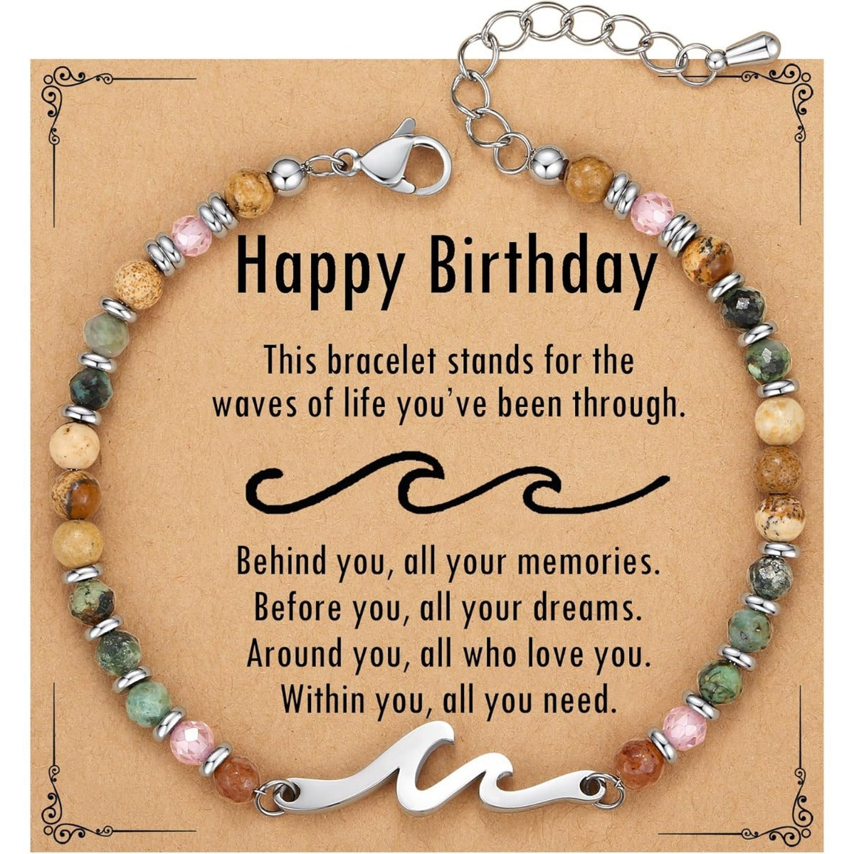 Ocean Wave Bracelet – Adjustable Beaded Bracelet with Wave Charm, Perfect Gift for Her