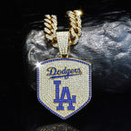 Los Angeles Dodgers Baseball Shield Pendant Necklace – Iced Out 24 Inches Cuban Chain