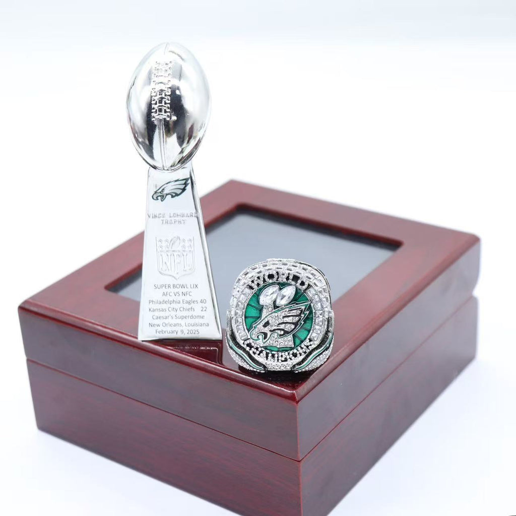 Philadelphia Eagles 2025 Championship Ring & Trophy Replica Set — Hurts (#1) or Barkley (#26) Edition
