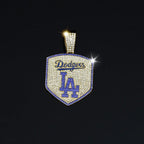 Los Angeles Dodgers Baseball Shield Pendant Necklace – Iced Out 24 Inches Cuban Chain