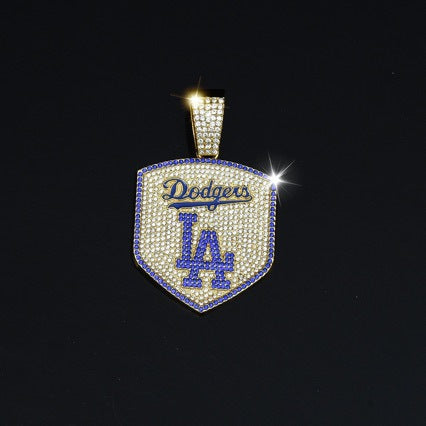 Los Angeles Dodgers Baseball Shield Pendant Necklace – Iced Out 24 Inches Cuban Chain