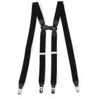 Black Leather/Silver Clip X Back Suspenders