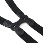 Black Leather/Silver Clip X Back Suspenders