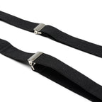 Black Leather/Silver Clip X Back Suspenders