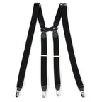 Black Leather/Silver Clip X Back Suspenders