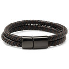 Black and Brown Braided Leather Bracelet with Gunmetal Stainless Steel Magnetic Clasp