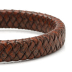 Red Brown Braided Leather Bracelet with Gunmetal Stainless Steel Magnetic Clasp