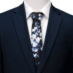 Painted Floral Blue Necktie and Pocket Square Gift Set