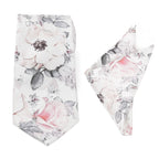 Painted Floral Gray Necktie and Pocket Square Gift Set