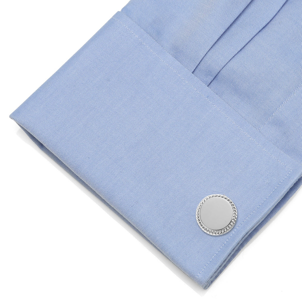 Engravable Rope Border Round Cufflinks and Tie Bar Gift Set