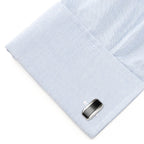 Silver Rectangular Cufflink with Dark Gray Cats Eye