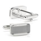 Silver Rectangular Cufflink with Gray Cats Eye