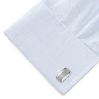 Silver Rectangular Cufflink with Gray Cats Eye
