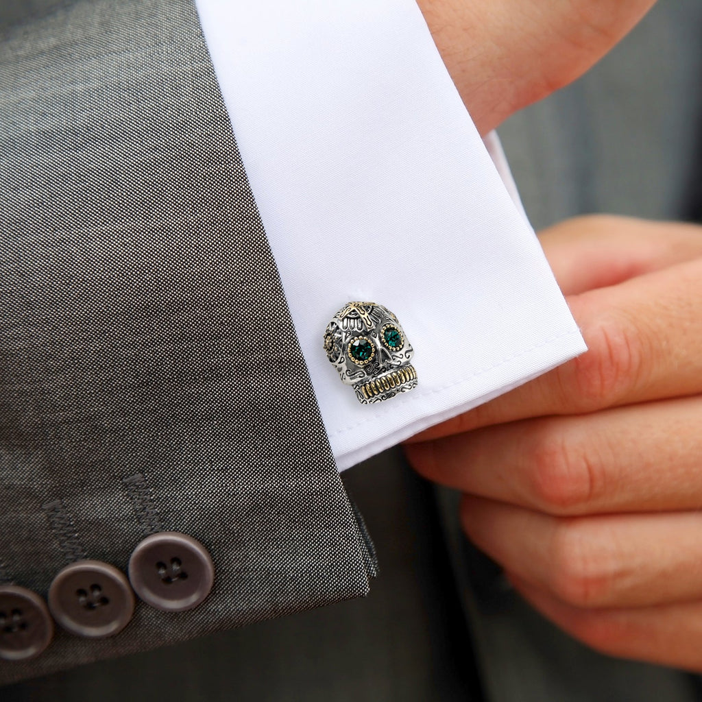 Sterling Silver with 18K Gold Vermeil Day of the Dead Skull Cufflinks