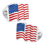 Sterling Silver Waving American Flag Cufflinks