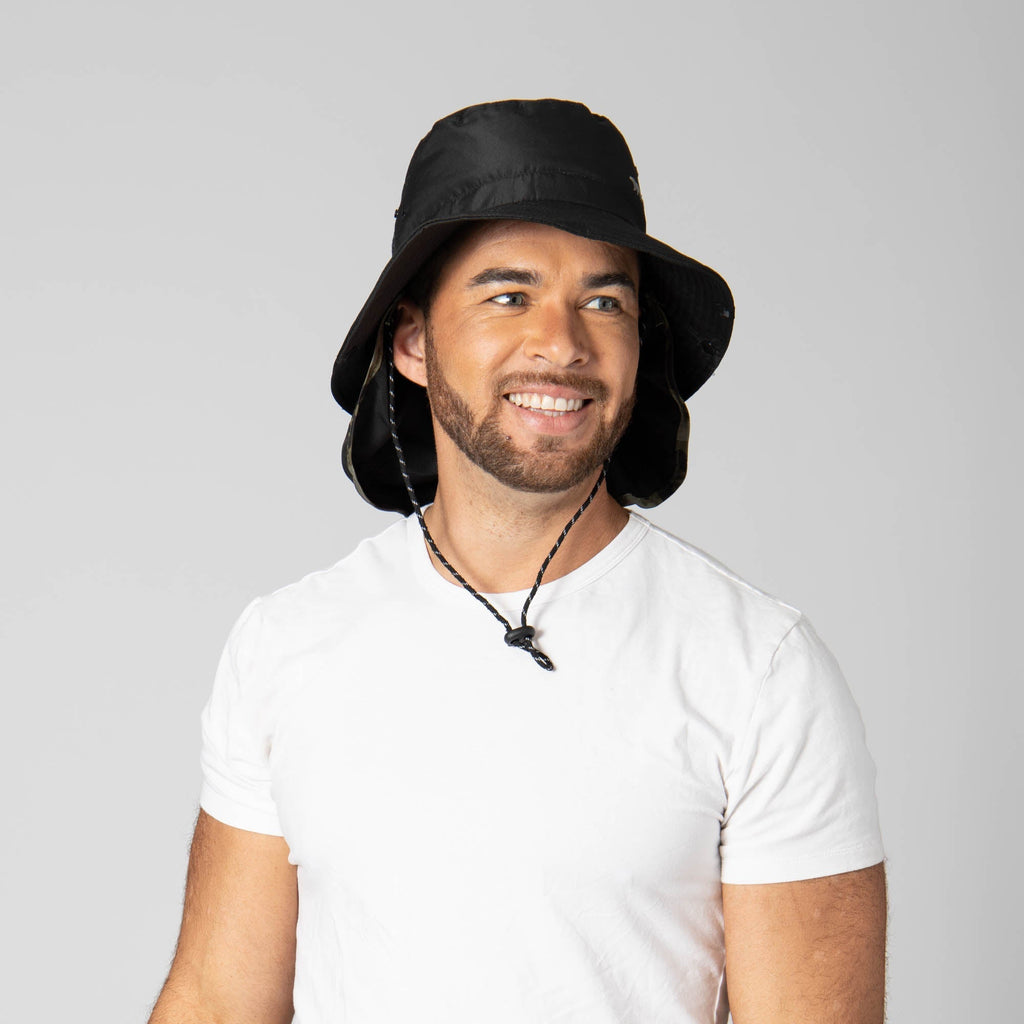 Outdoor Boonie Hat with Neck Flap and Adjustable Chin Cord