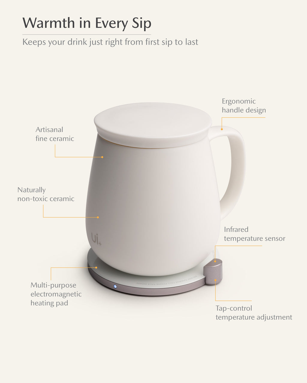 Ui+ Self-heating Mug Set - Jasmine White