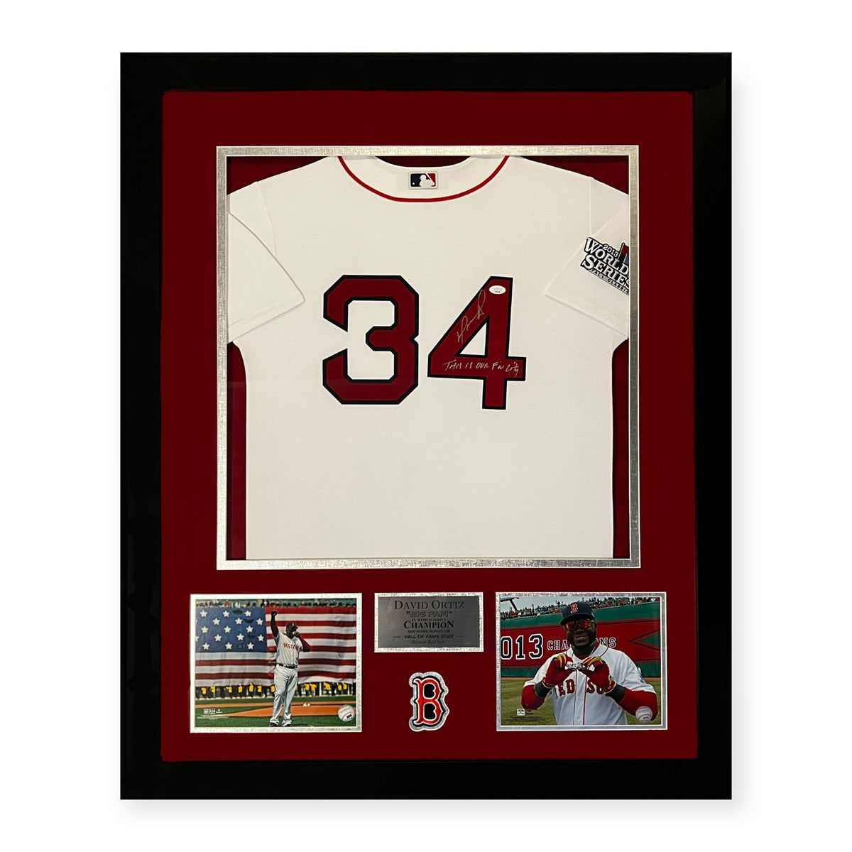 David Ortiz Red Sox Autographed Jersey w/ This Is Our F'in City Inscription Framed To 32x40 JSA