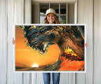 Ocean Wave With Perfect Sunset Canvas Wall Art Print | Nautical Sea Waves Art