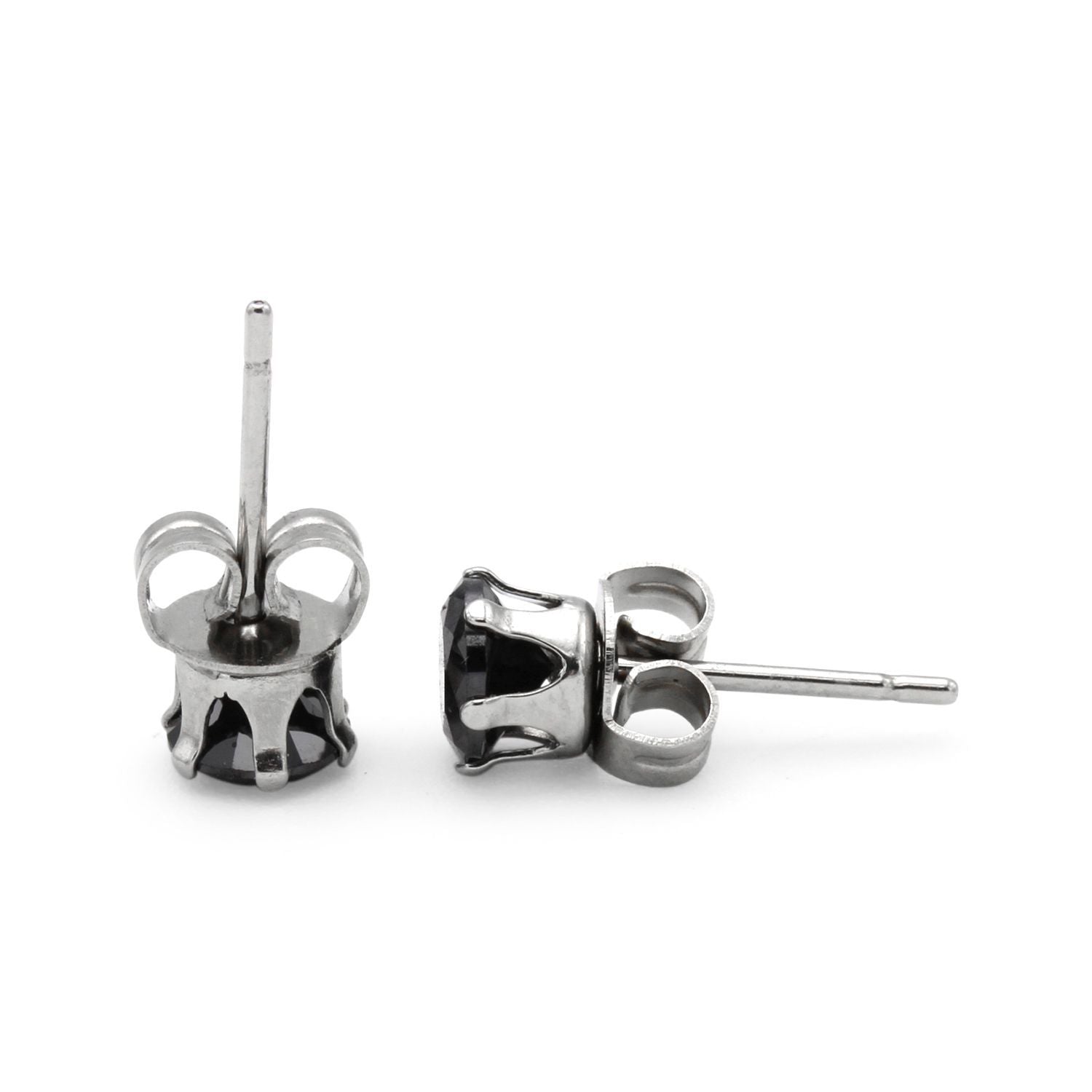 Cubic Zirconia Round Black Stud Earrings Set Of 4 Stainless Steel Jewelry Men Women