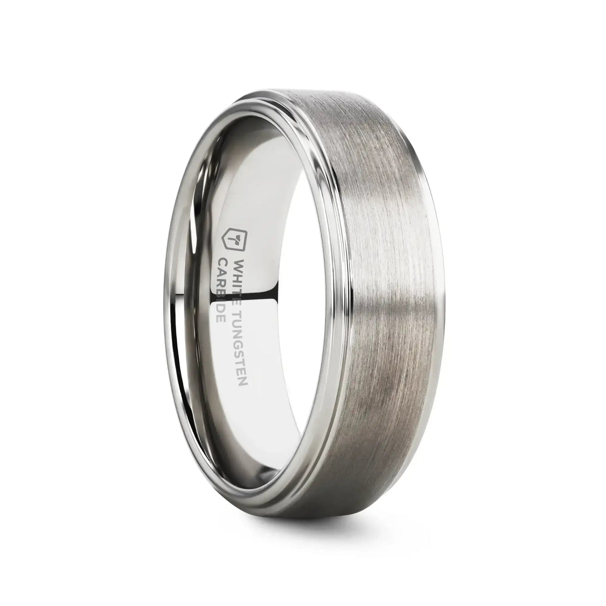 ORLOFF White Tungsten Ring with Raised Brush Finished Center - 6mm & 8mm
