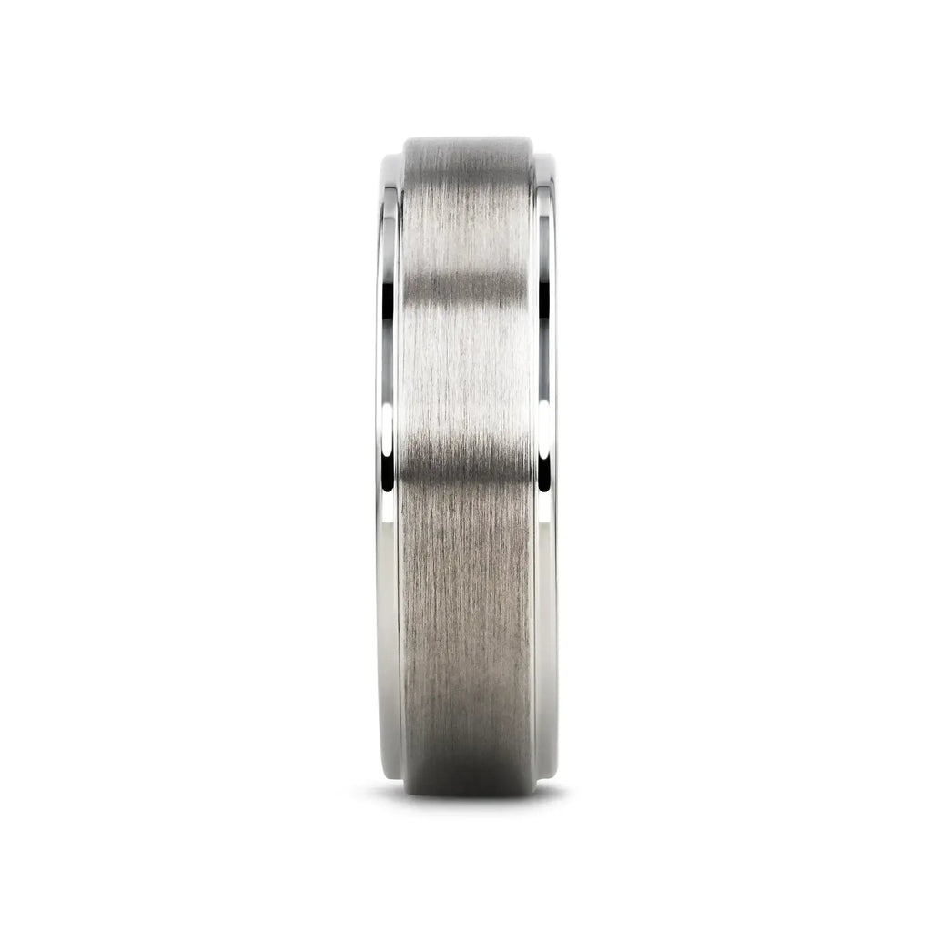 ORLOFF White Tungsten Ring with Raised Brush Finished Center - 6mm & 8mm