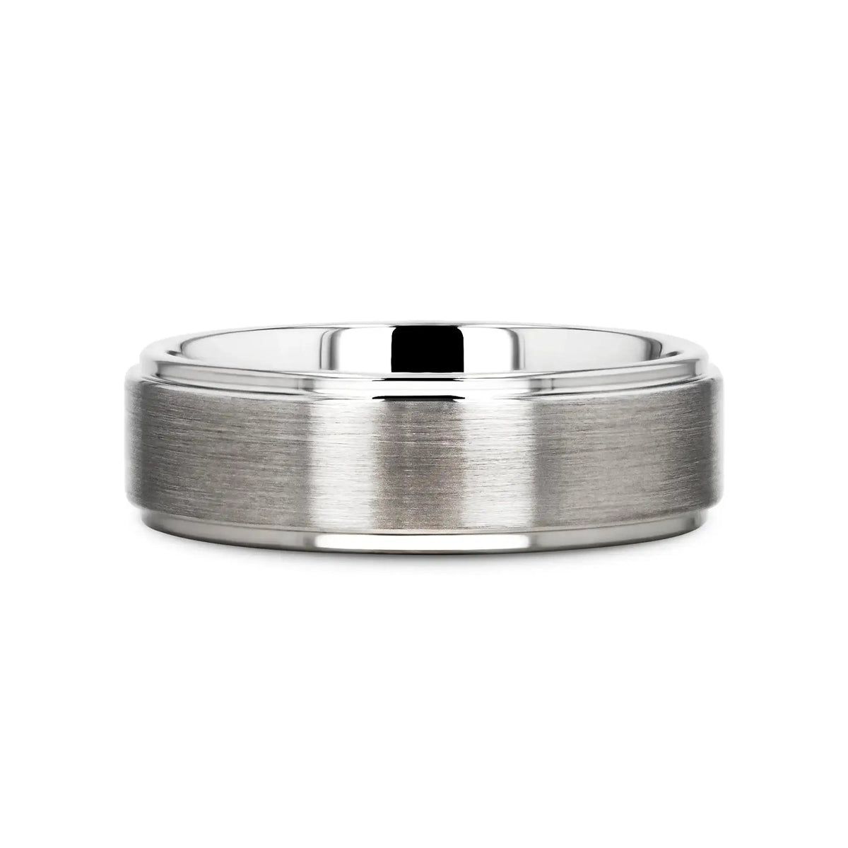 ORLOFF White Tungsten Ring with Raised Brush Finished Center - 6mm & 8mm