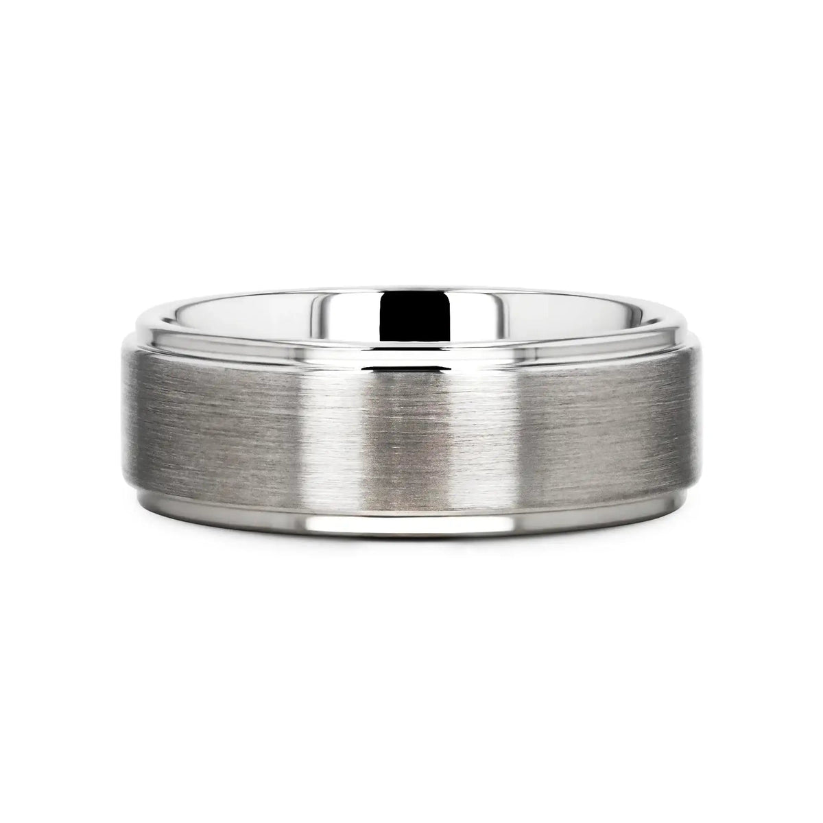 ORLOFF White Tungsten Ring with Raised Brush Finished Center - 6mm & 8mm