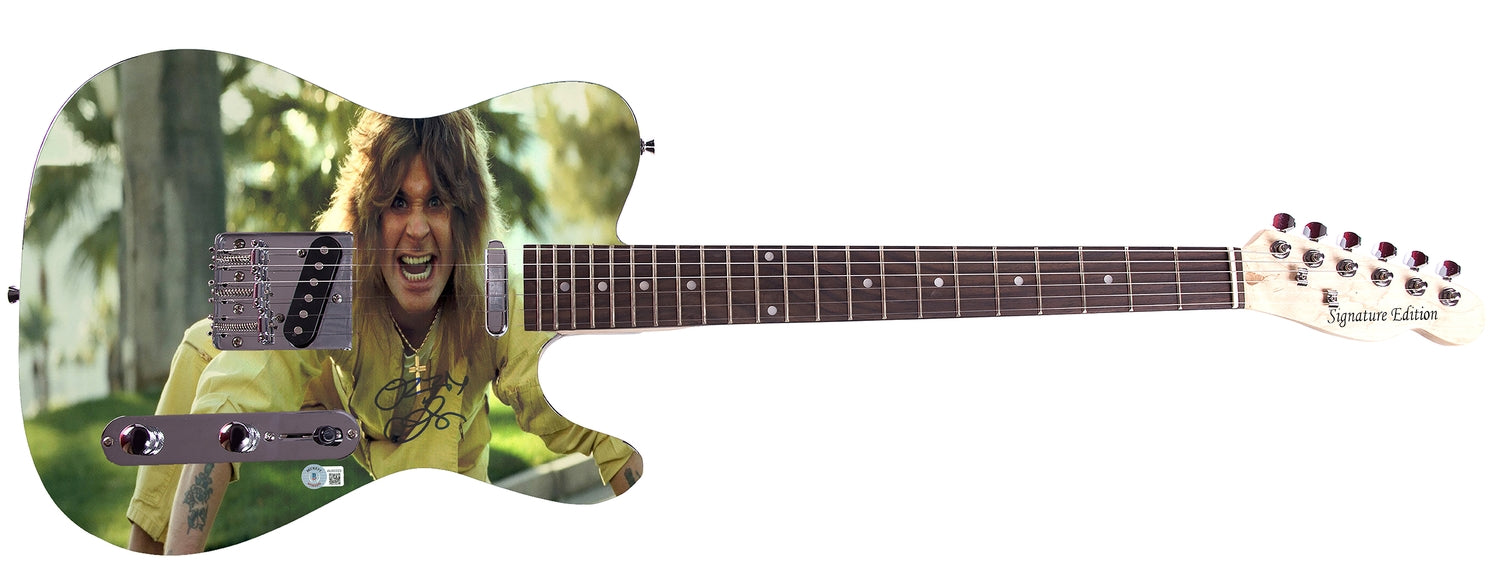 Black Sabbath Ozzy Osbourne Signed Graphics Photo Guitar BAS Witness