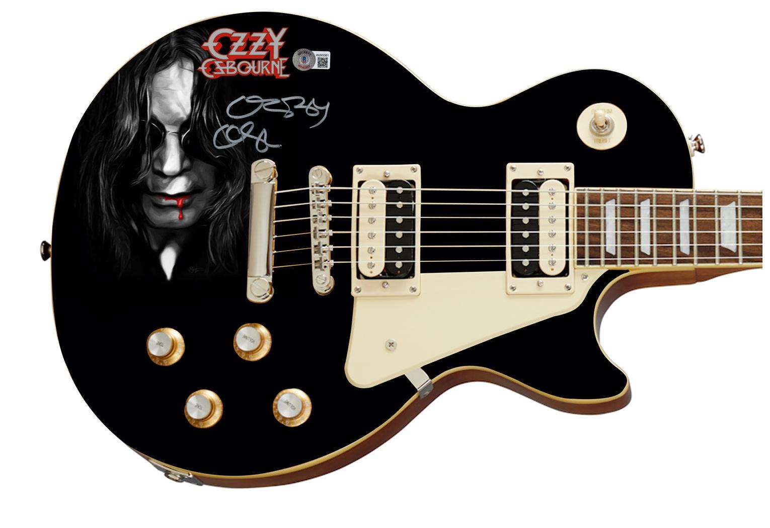 Ozzy Osbourne Signed Les Paul Epiphone Graphics Photo Guitar BAS Witness