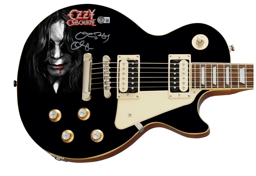Ozzy Osbourne Signed Les Paul Epiphone Graphics Photo Guitar BAS Witness