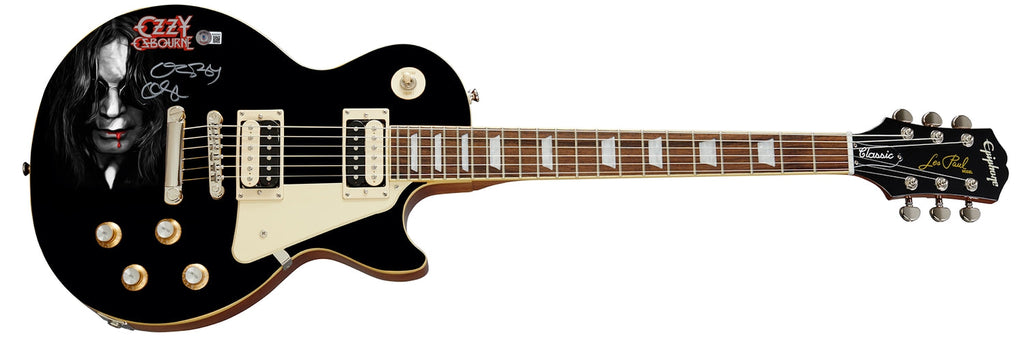 Ozzy Osbourne Signed Les Paul Epiphone Graphics Photo Guitar BAS Witness