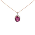14K Rose Gold Vermeil Sterling Silver 1/5 Cttw Diamond Pink Quartz Oval Pendant Necklace