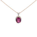 14K Rose Gold Vermeil Sterling Silver 1/5 Cttw Diamond Pink Quartz Oval Pendant Necklace