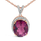 14K Rose Gold Vermeil Sterling Silver 1/5 Cttw Diamond Pink Quartz Oval Pendant Necklace