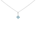 Sterling Silver Blue Topaz and White Sapphire Square Motif Pendant Necklace 18 Inch