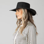 Women's large brim oval crown boater
